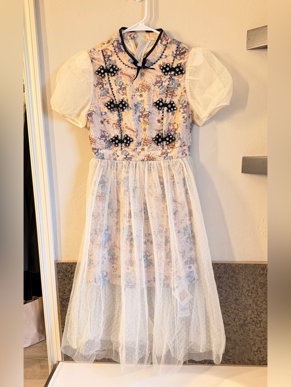Lulu’s Inspired Floral Pearl Mesh Midi Dress